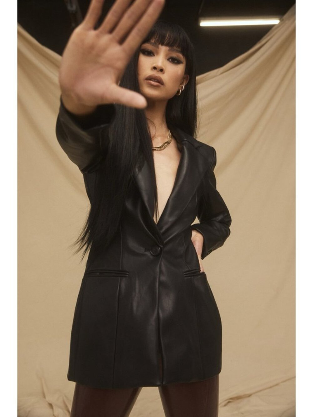House Of CB Grayson Black Open Back Vegan Leather Jacket